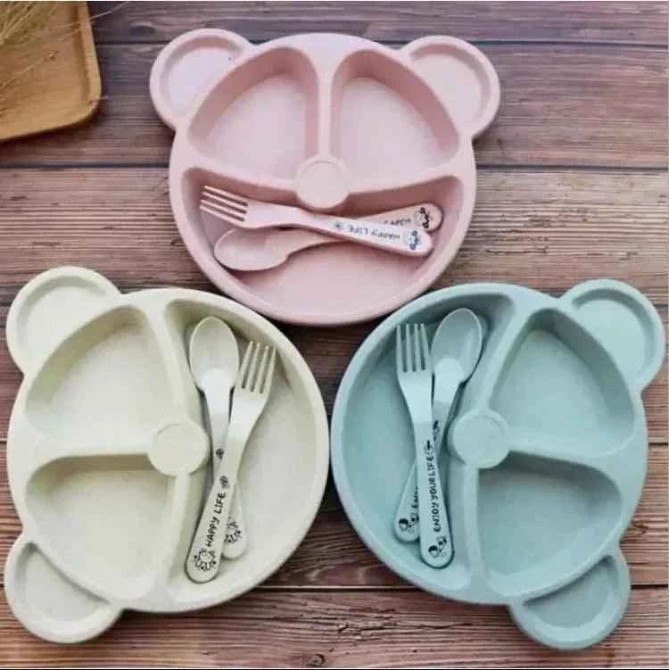 pack of 5pcs Bear Shape Plates Set with 5pcs spoon and fork