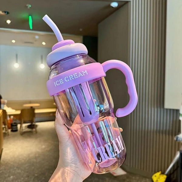 1200 ML Large Capacity Water Glass Bottle With Straw.