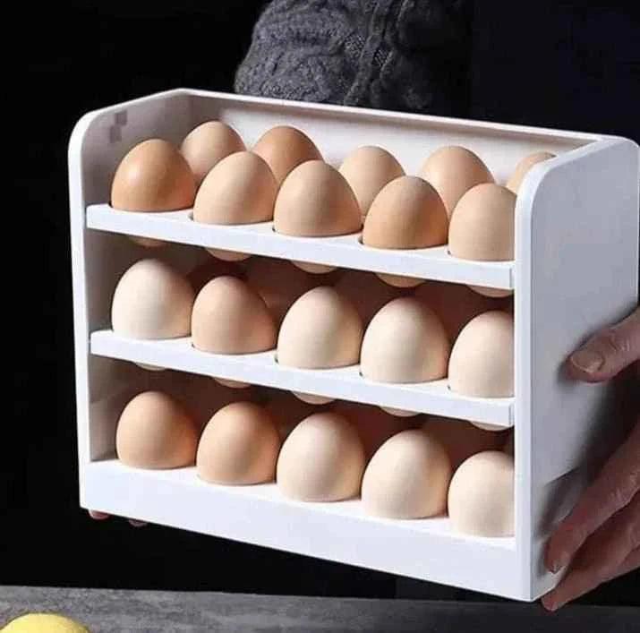 30-Grid Rotating Egg Storage Box, 3-Tier Fridge Organizer.