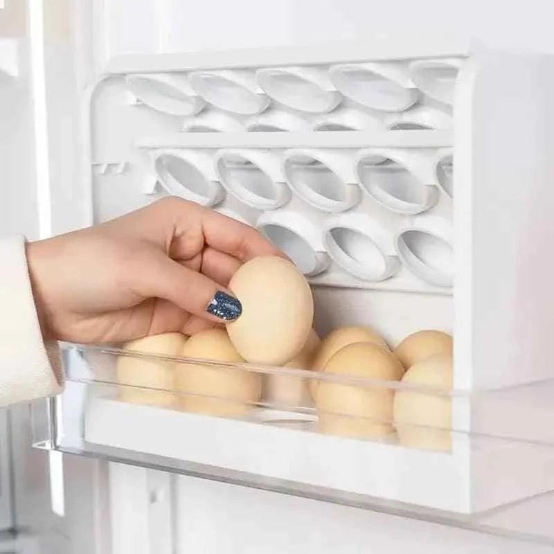 30-Grid Rotating Egg Storage Box, 3-Tier Fridge Organizer.