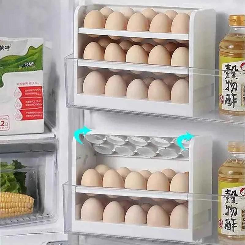 30-Grid Rotating Egg Storage Box, 3-Tier Fridge Organizer.