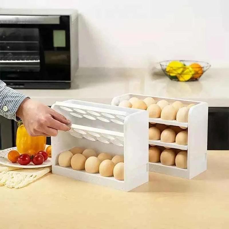 30-Grid Rotating Egg Storage Box, 3-Tier Fridge Organizer.