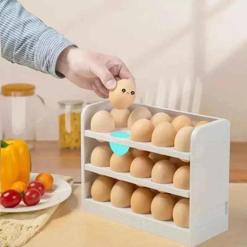 30-Grid Rotating Egg Storage Box, 3-Tier Fridge Organizer.