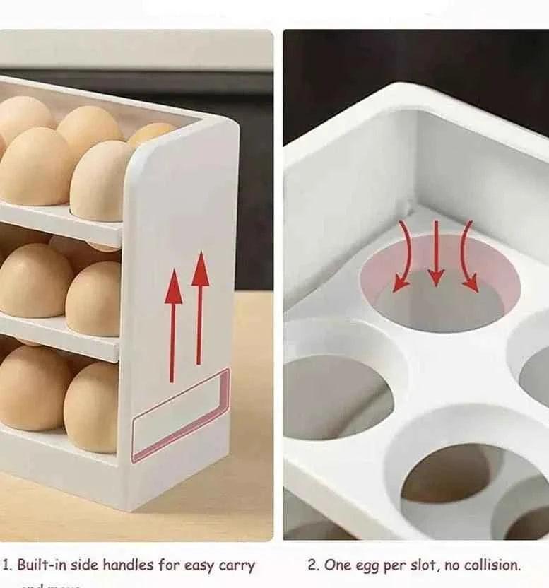 30-Grid Rotating Egg Storage Box, 3-Tier Fridge Organizer.