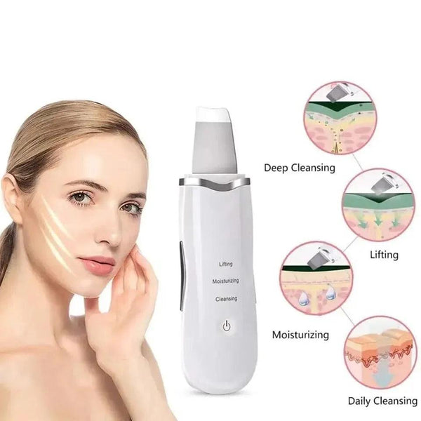 Ultrasonic Skin Scrubber, Deep Cleansing Facial Exfoliator, Vibrating Face Cleaner, Blackhead Extractor, Facial Massager with Ultrasonic Peeling, Cavita