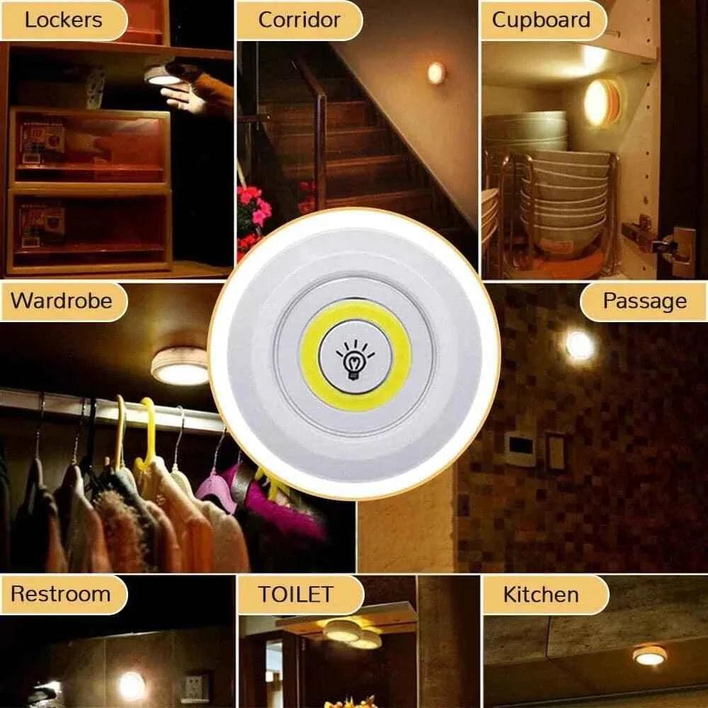 Pack of 3 Wireless LED Night Lights with Remote, 3W Ultra-Bright COB Under-Cabinet Lighting, Adjustable Brightness for Wardrobe, Closet, Cupboard, and Doorway.