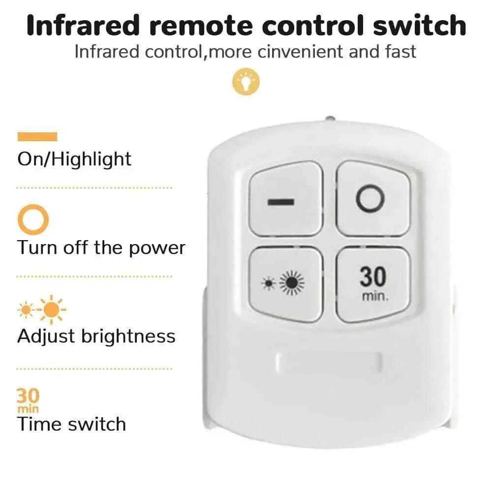Pack of 3 Wireless LED Night Lights with Remote, 3W Ultra-Bright COB Under-Cabinet Lighting, Adjustable Brightness for Wardrobe, Closet, Cupboard, and Doorway.