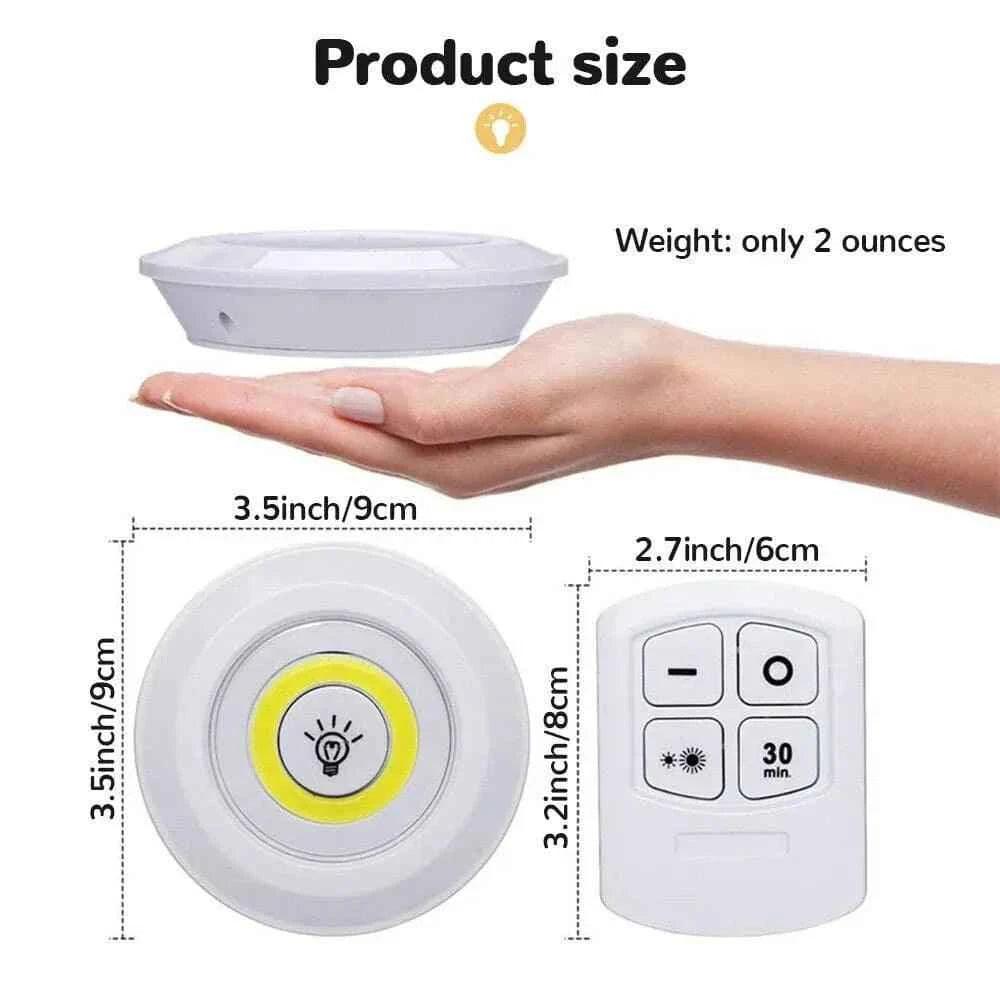 Pack of 3 Wireless LED Night Lights with Remote, 3W Ultra-Bright COB Under-Cabinet Lighting, Adjustable Brightness for Wardrobe, Closet, Cupboard, and Doorway.