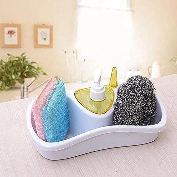 3 In 1 Plastic Dish Soap Dispenser with Sponge Holder