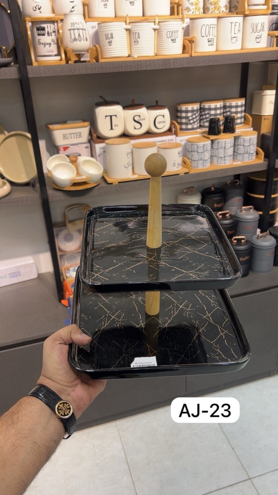 2-Tier Black Marble Serving Tray - Luxury Hi-Tea Stand - Trenducts.pk