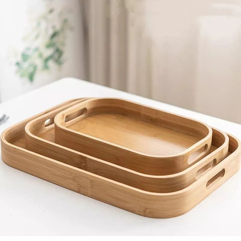 3-Piece Bamboo Nesting Tray Set - Natural Serving Trays - Trenducts.pk