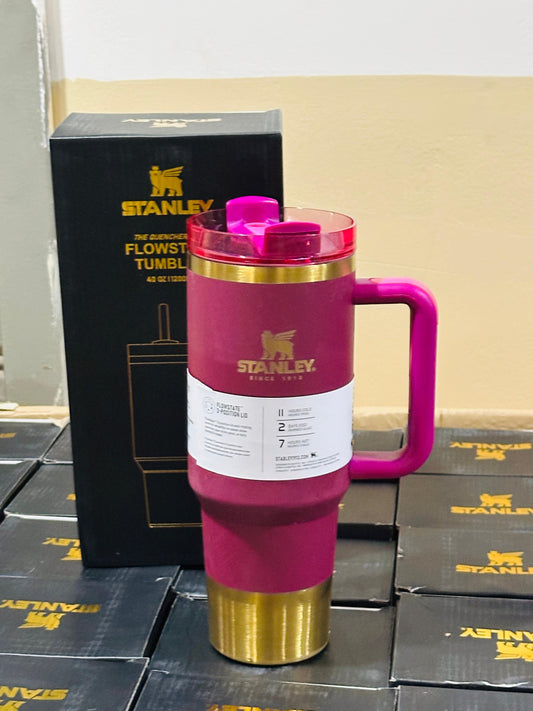 Stanley 40oz FlowState Tumbler – Hot Pink & Gold Edition (Premium Quality)