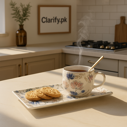 Premium Ceramic Tea Cup with Plate - Floral Design Serving Set