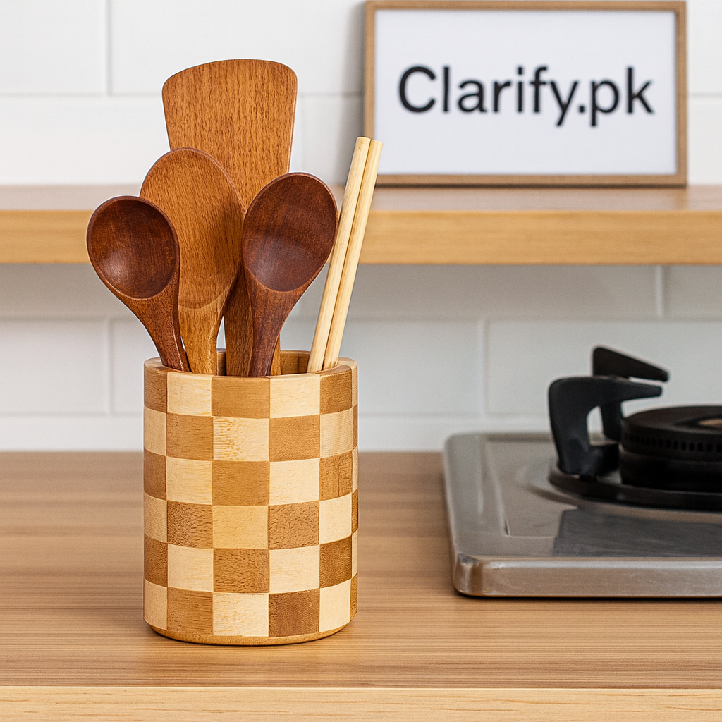 Bamboo Kitchen Utensil Holder – Natural Wood