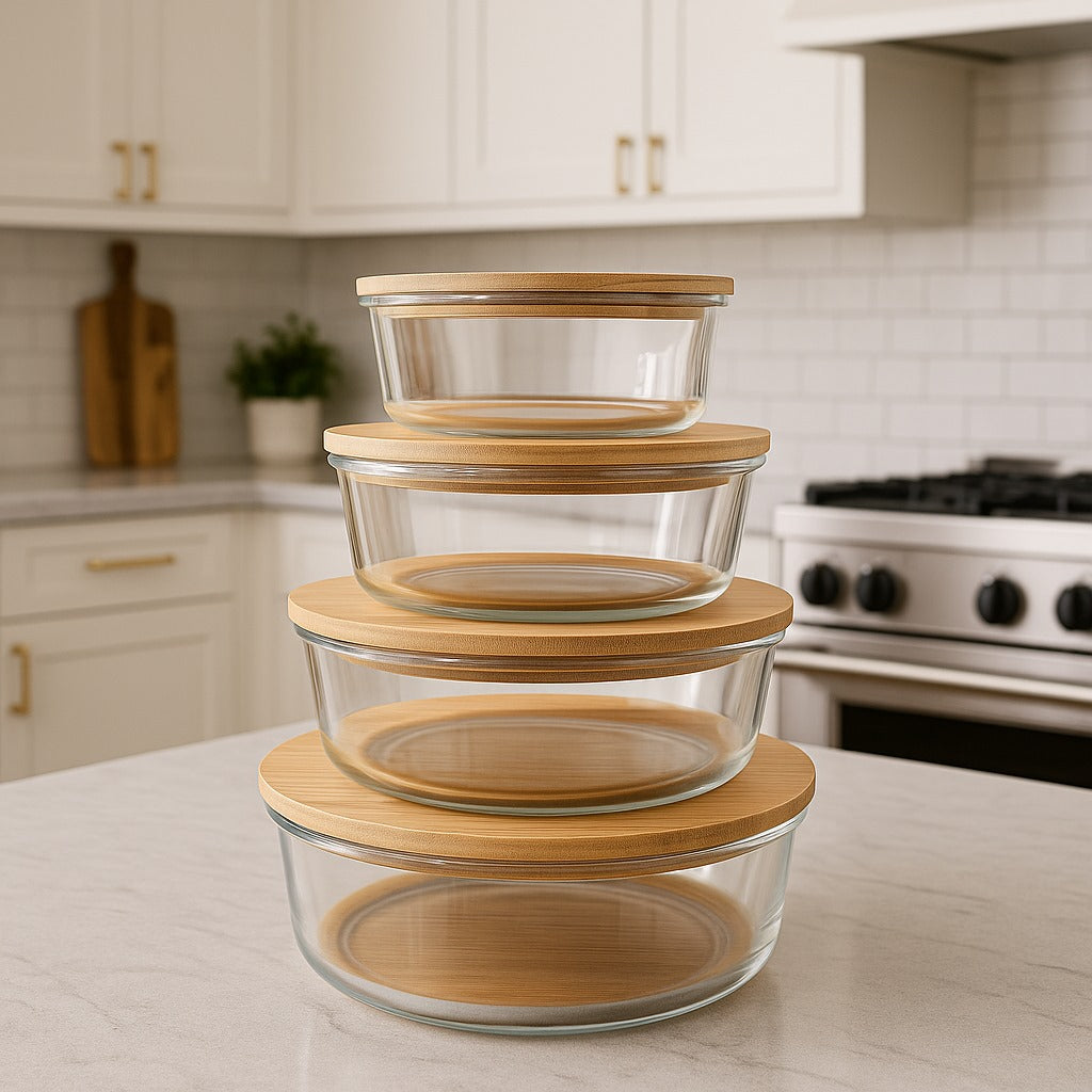 Luxury Glass Storage Container Set with Bamboo Lids – 4 Pieces