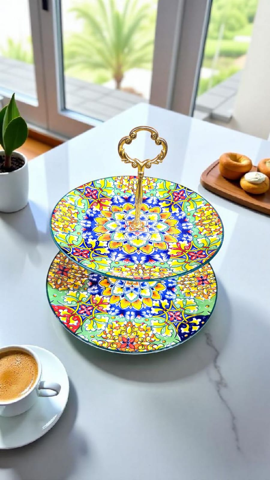 Elegant Floral 2-Tier Ceramic Cake & Snack Stand