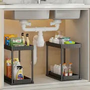 2-Tier/3-Tier Multi-Functional Kitchen Spice Rack & Under-Sink Organizer - Durable Plastic, Freestanding with Metal Tubes, Ideal for Spices, Oils, and Cleaning Supplies - Perfect Gift for Halloween, Christmas, Mother'S Day, Kitchen Organizers And Storage, Standing Shelf, Standing Shelf Units, Standing Shelf White Bathroom Storage Organizer, Folding Mesh Tote-Shaped Automatic Drop Folding Basket Adjustable For Desks, Open Base Laundry And Kitchen Purification All All Ideas, Orange
