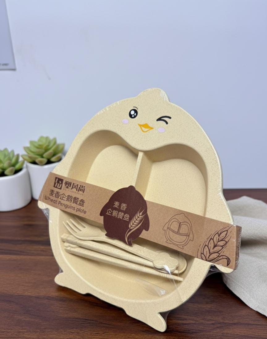 Bamboo Fibre Kids Plate & Cutlery Set – Penguin Design