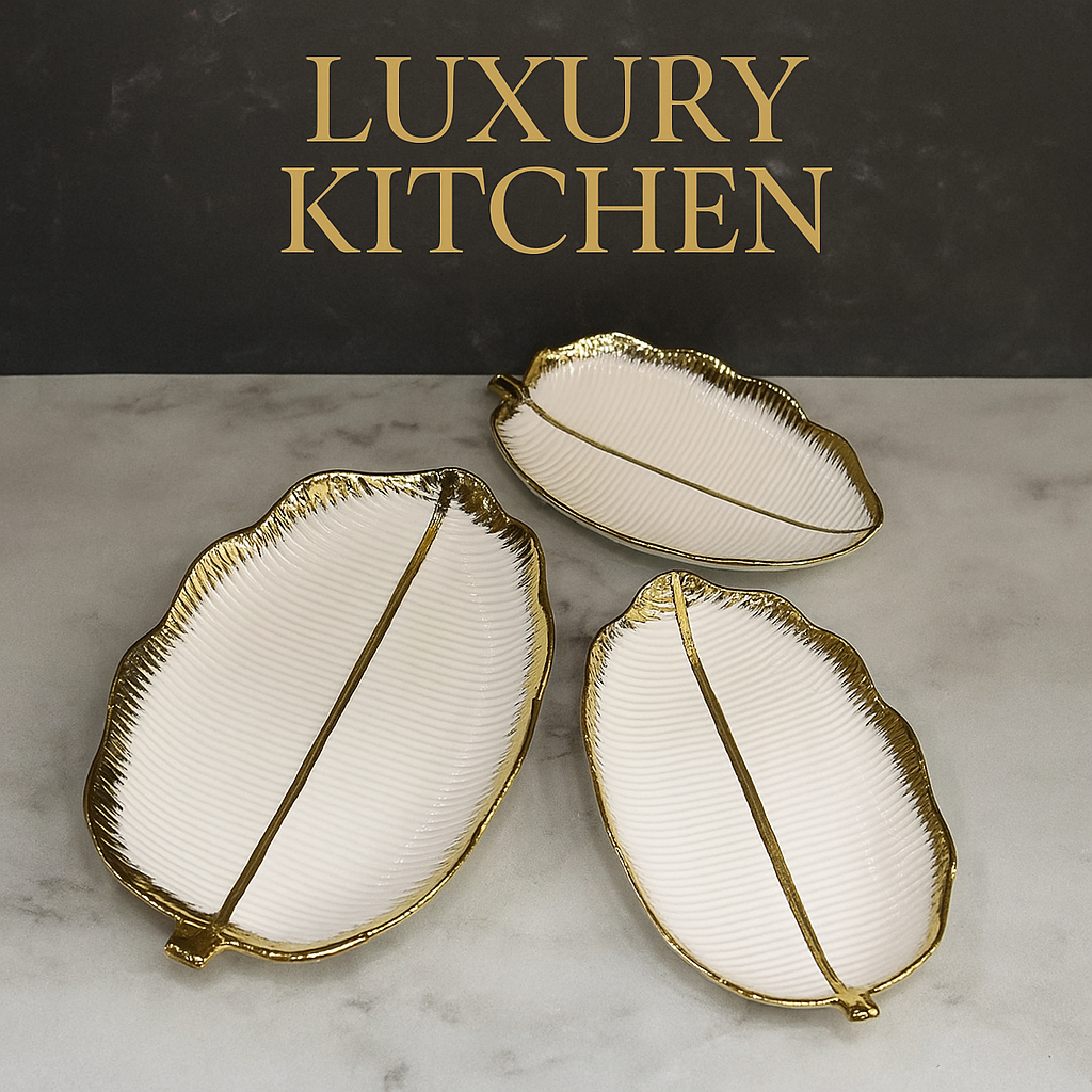 Porcelain Leaf Serving Platters - 3 Pcs Decorative Tray Set