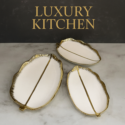 Porcelain Leaf Serving Platters - 3 Pcs Decorative Tray Set