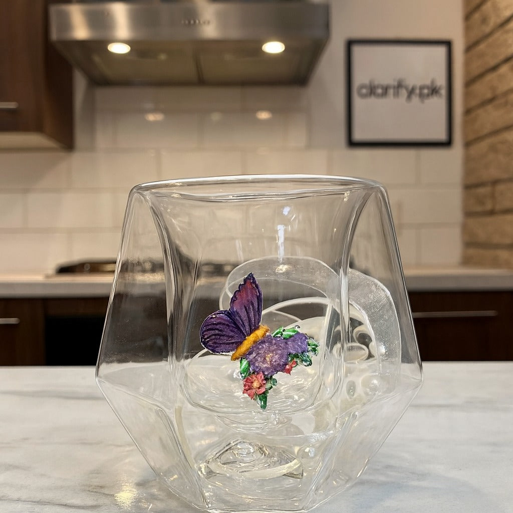 Luxury Butterfly Glass Cup – Double Wall Insulated Design