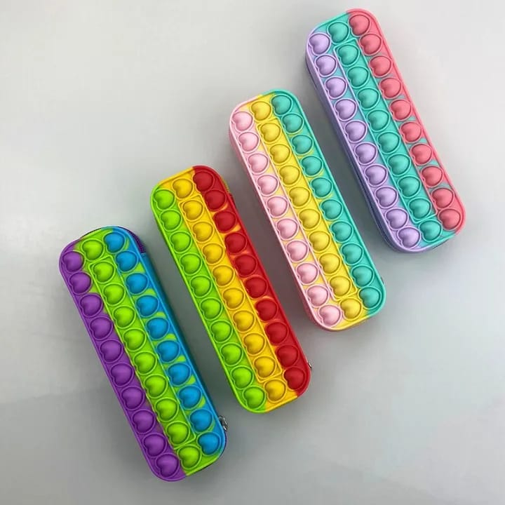 Popit Stylish Pencil Pouch – 3 Rows Trendy Multipurpose Stationery Case (Random)