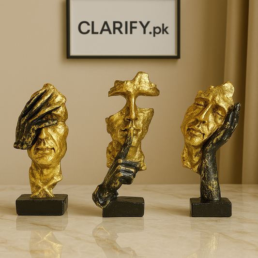 Premium Gold Abstract Face Statue Set – Modern Fiber Art Décor