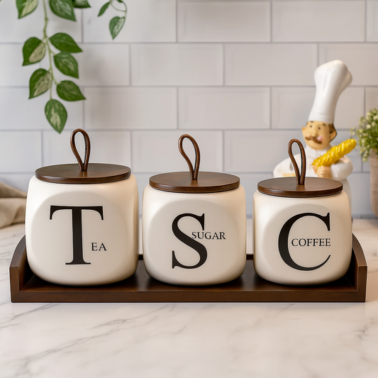 3-Piece Tea Sugar Coffee Ceramic Kitchen Storage Jar Set
