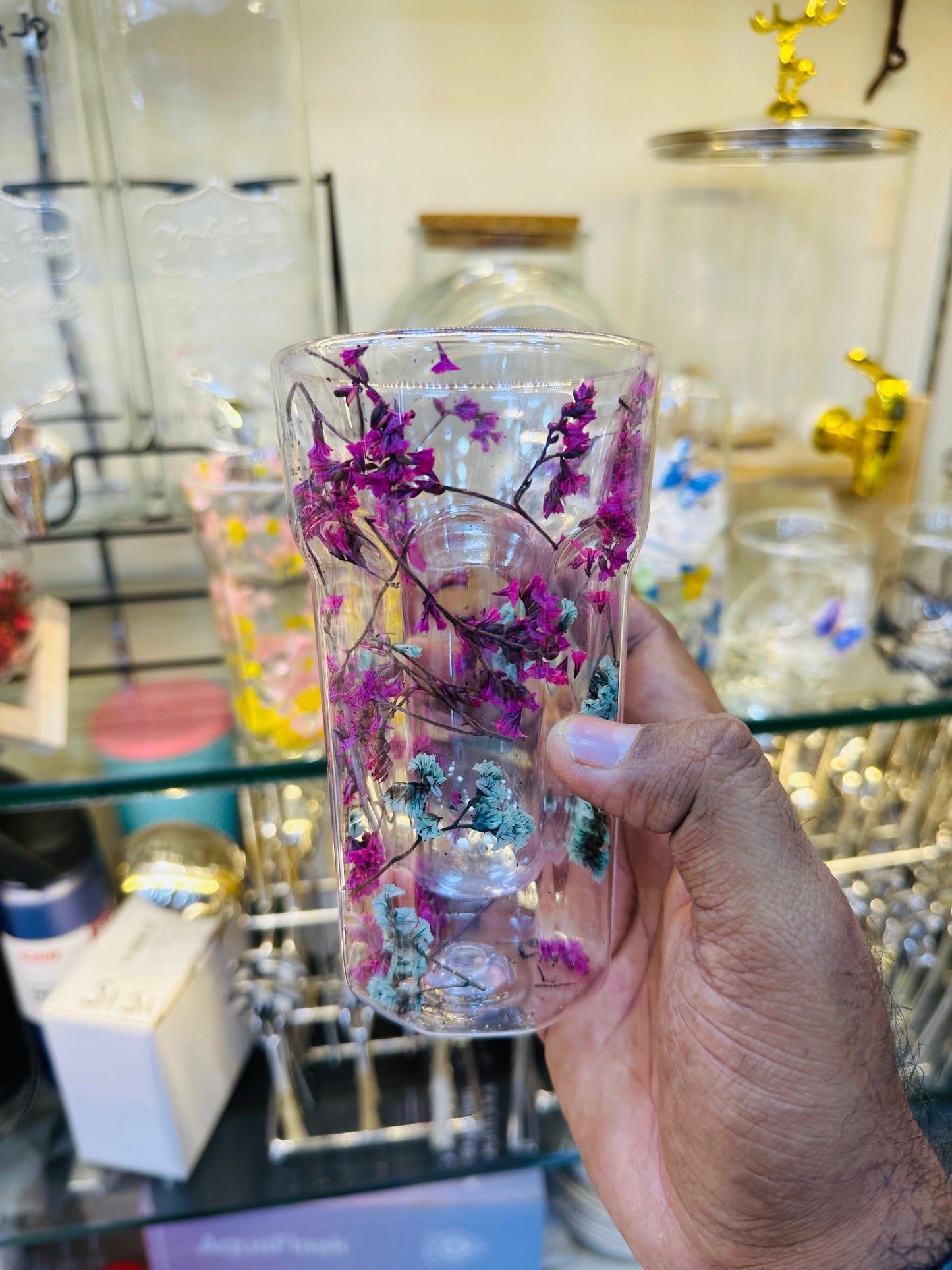 Luxury Double Layer Floral Glass Cup - Bloom Edition Drinkware