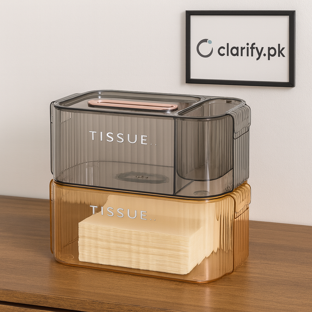 Premium Acrylic Tissue Box with Organizer – Transparent Holder