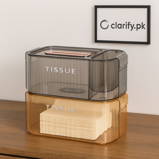 Premium Acrylic Tissue Box with Organizer – Transparent Holder