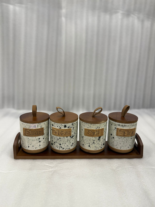 Elegant 4 Pcs Rustic White Ceramic Spice Jar Set