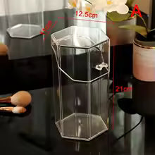 Clear acrylic cosmetic organizer hexagonal storage box with lid by Clarify.pk