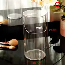 Clear acrylic cosmetic organizer storage box with cylindrical design from Clarify.pk