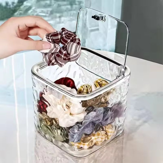 Clarify.pk acrylic hair accessories organizer storage box holding colorful scrunchies