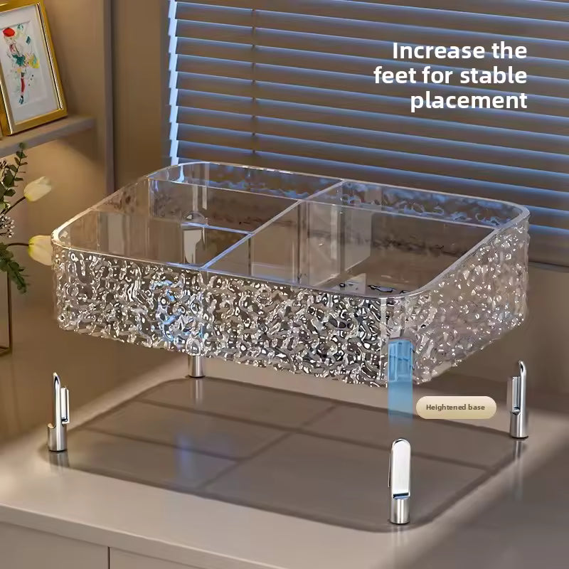 Clarify.pk acrylic makeup organizer box with divided compartments and elevated feet for stable placement