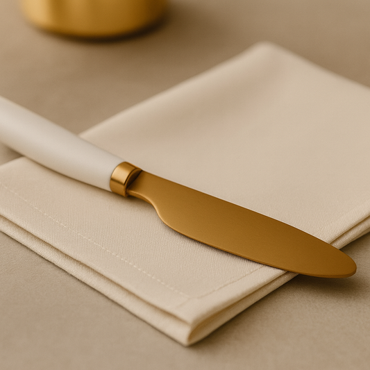 Golden Butter Knife Set – 6pcs White Handle Elegant Serveware