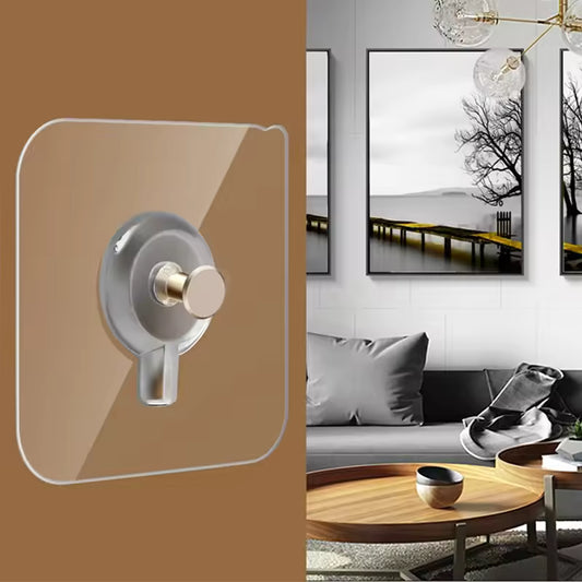 Clarify.pk adhesive wall hooks for home with transparent square base and metal hook in modern living room