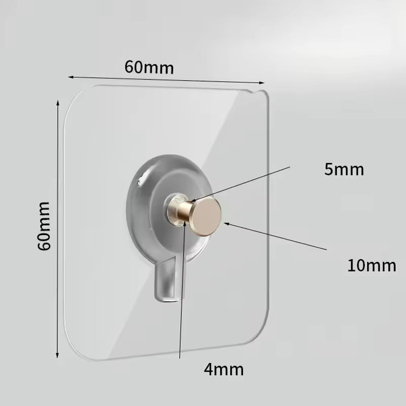 Clear adhesive wall hooks for home with detailed size measurements by Clarify.pk
