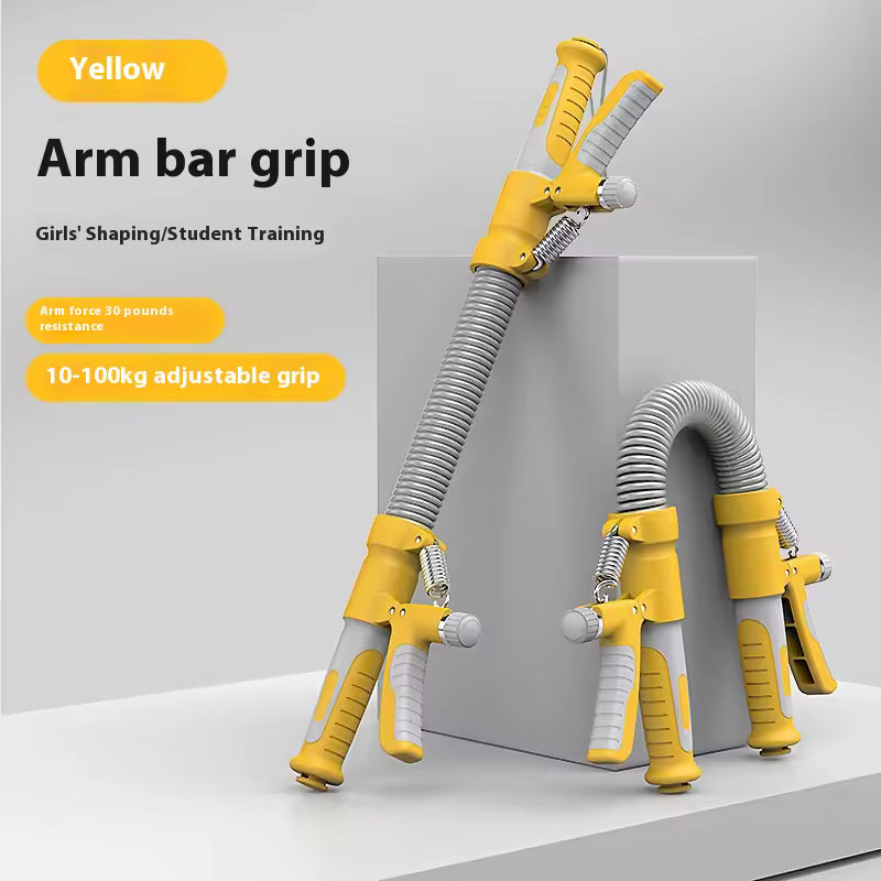 Yellow R shape adjustable hand grip strengthener by Clarify.pk for arm and hand training