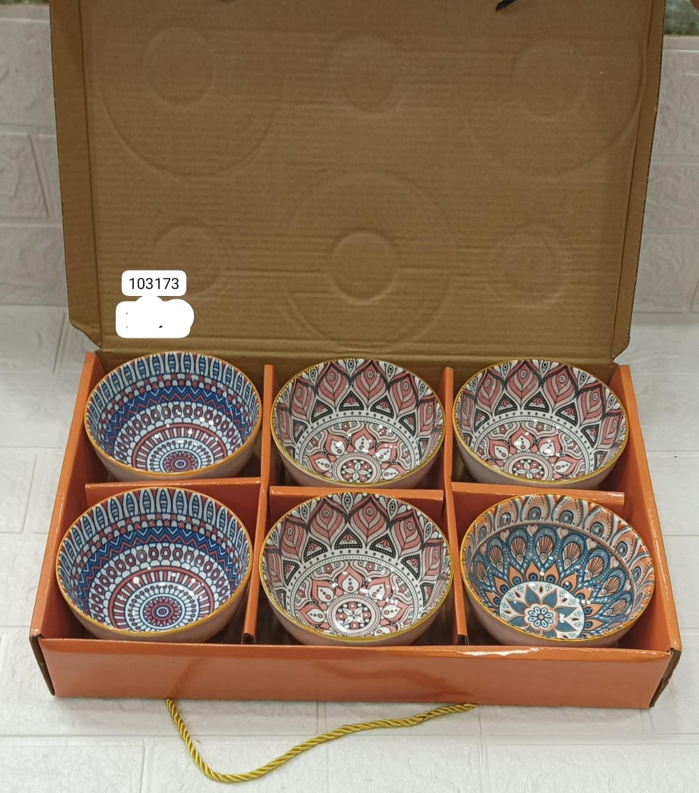 Luxury Ceramic Bowl Pack of 6 – Printed Decorative Bowl Set