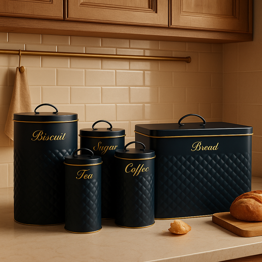 Luxury 5-Piece Kitchen Storage Set – Bread, Tea, Coffee, Sugar & Biscuits