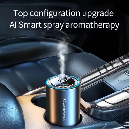 AI smart spray car perfume air freshener releasing mist inside a car interior by Clarify.pk