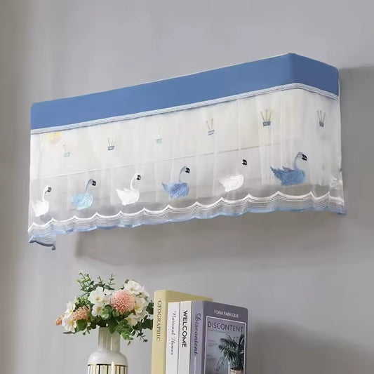 Clarify.pk blue and white decorative air conditioner dust cover with swan design