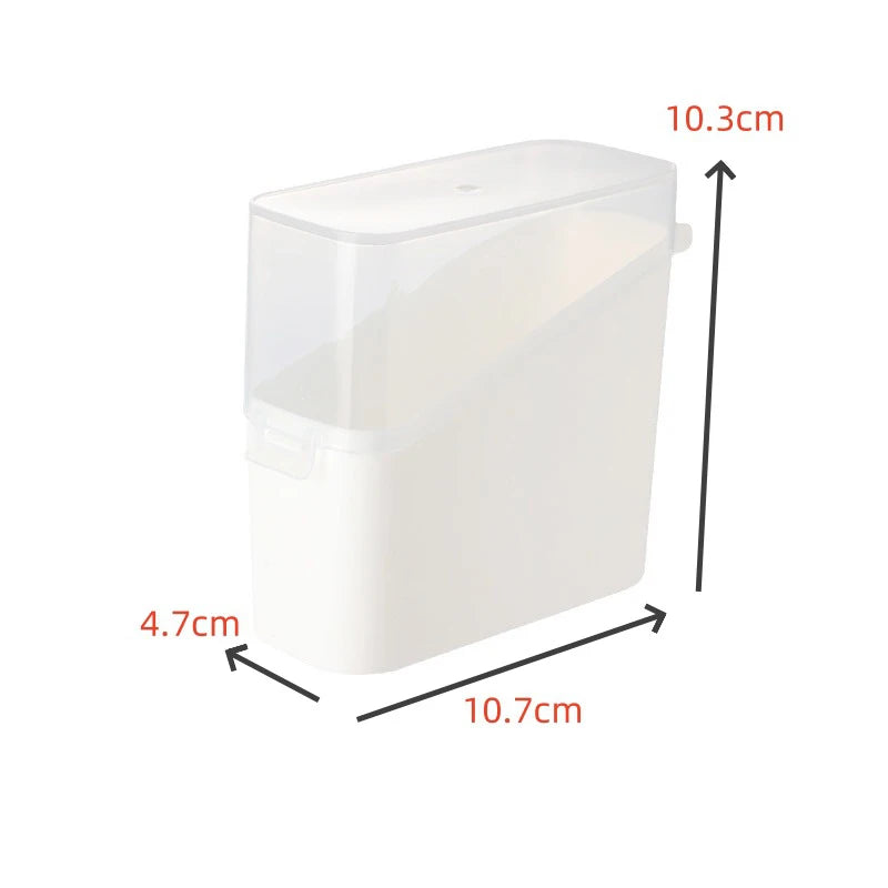 Transparent rectangular airtight cheese storage container with secure lid and compact dimensions