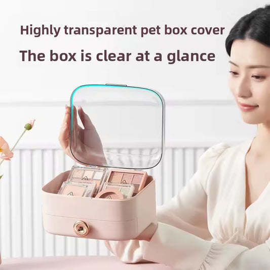 Clarify.pk cosmetic storage box with highly transparent pet box cover and anti-dust makeup organizer design