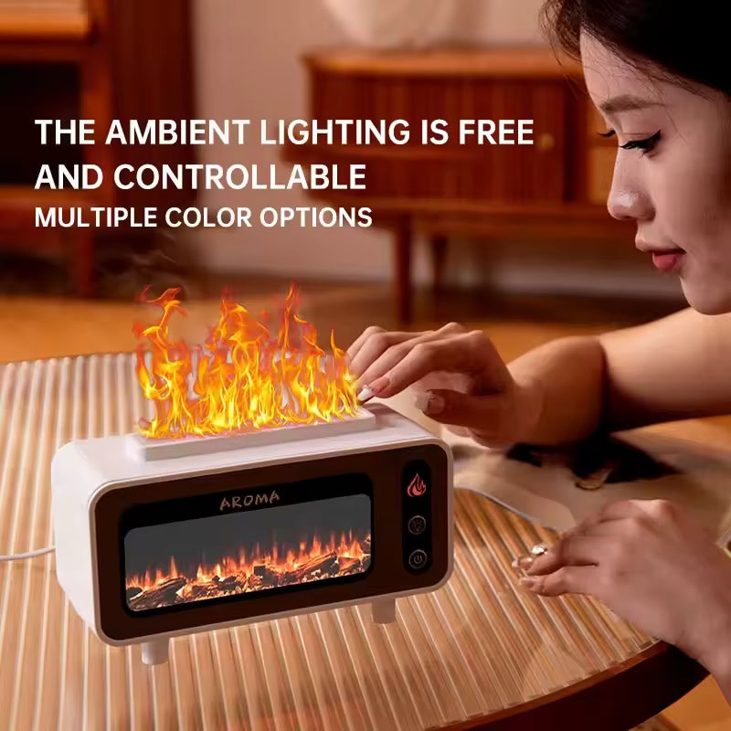 Clarify.pk fireplace flame diffuser humidifier with controllable ambient lighting and multiple color options