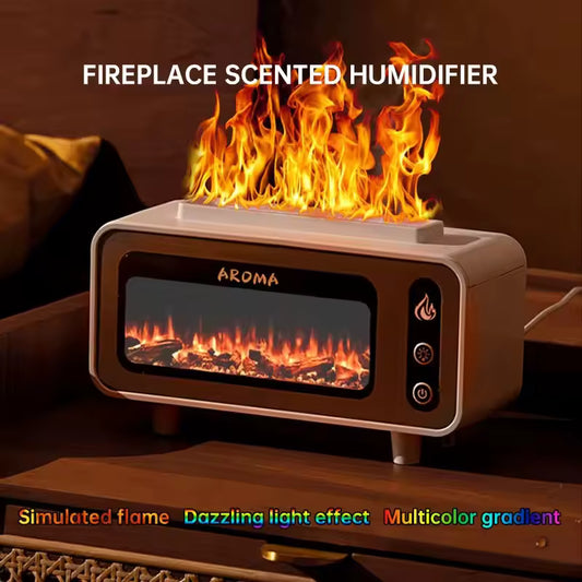 Clarify.pk fireplace flame diffuser humidifier with simulated flame and multicolor gradient light effects