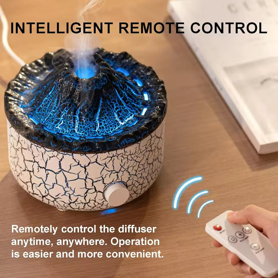 Clarify.pk aromatherapy essential oil diffuser air humidifier with intelligent remote control emitting mist on wooden table