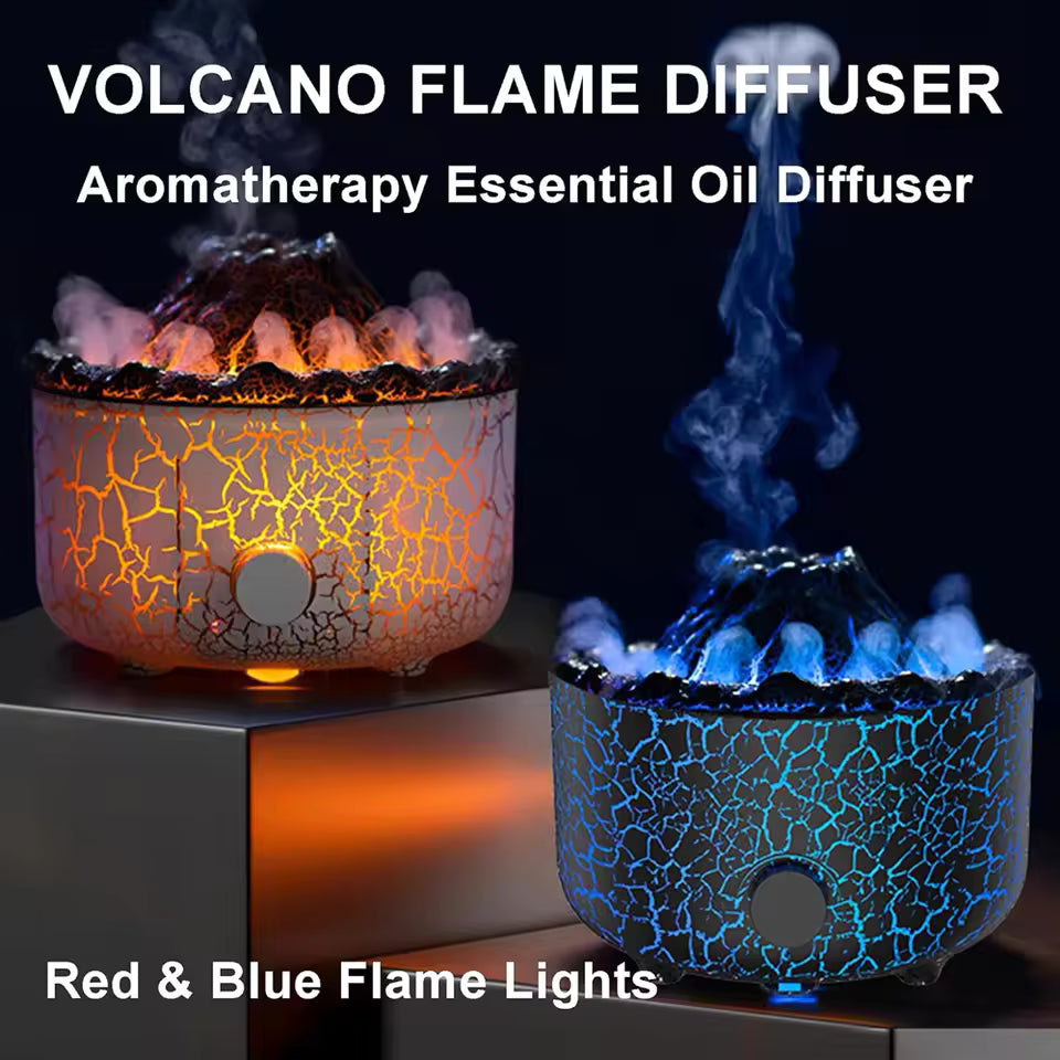 Clarify.pk volcano flame aromatherapy essential oil diffuser with red and blue flame lights